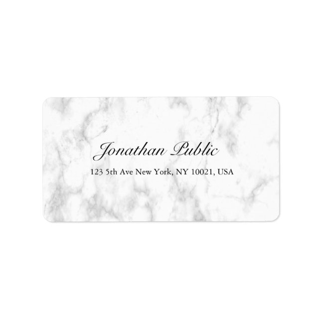 Elegant White Marble Script Luxury Modern Address Label (Front)