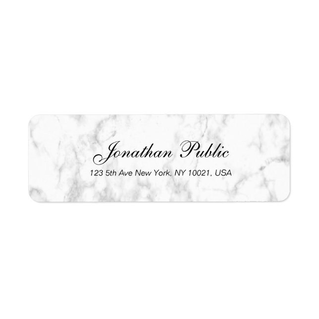 Elegant White Marble Script Luxury Professional Label (Front)