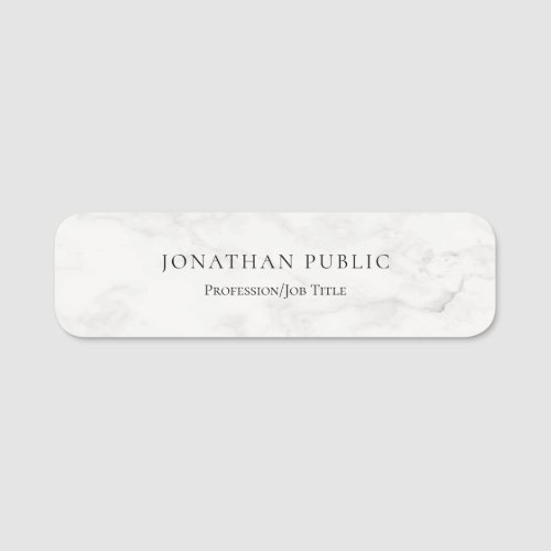 Elegant White Marble Simple Template Modern Name Tag