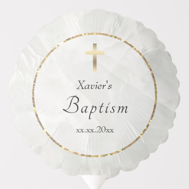 elegant white marble stone Baptism  Balloon (Front)
