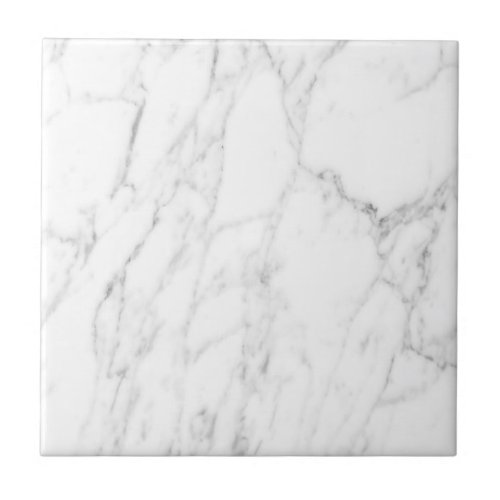 Elegant white marble stone print custom square ceramic tile