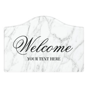 Elegant white marble stone texture custom welcome door sign