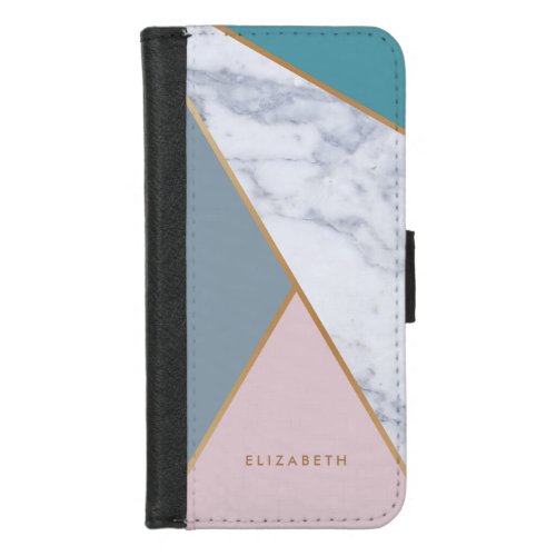 Elegant White Marble Stylish Geometric Modern iPhone 87 Wallet Case