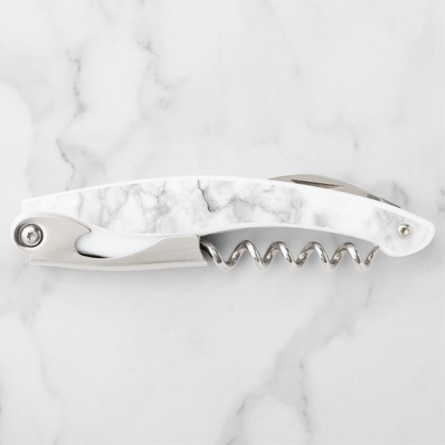 Elegant White Marble Texture Waiter's Corkscrew (Front)