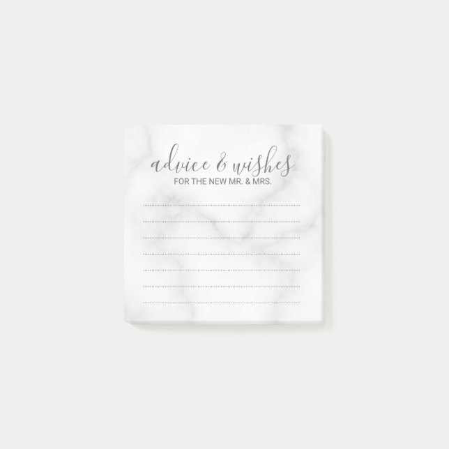 Elegant White Marble Wedding Advice and Wishes Post-it Notes (Front)