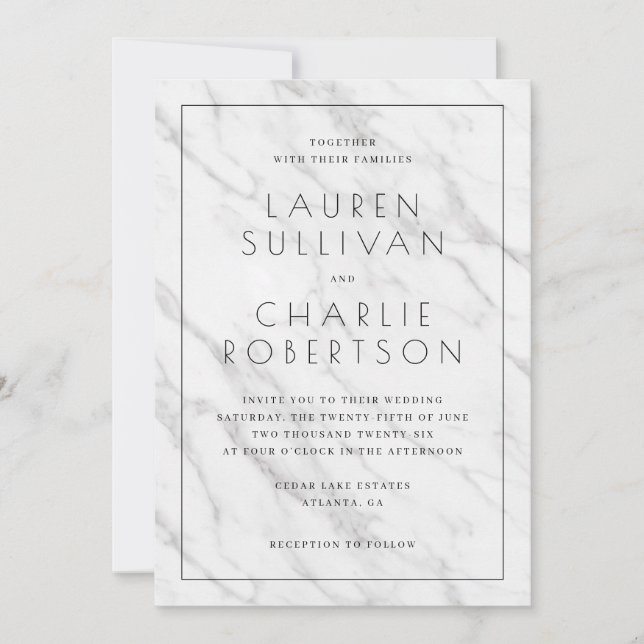 Elegant White Marble Wedding Invitation (Front)