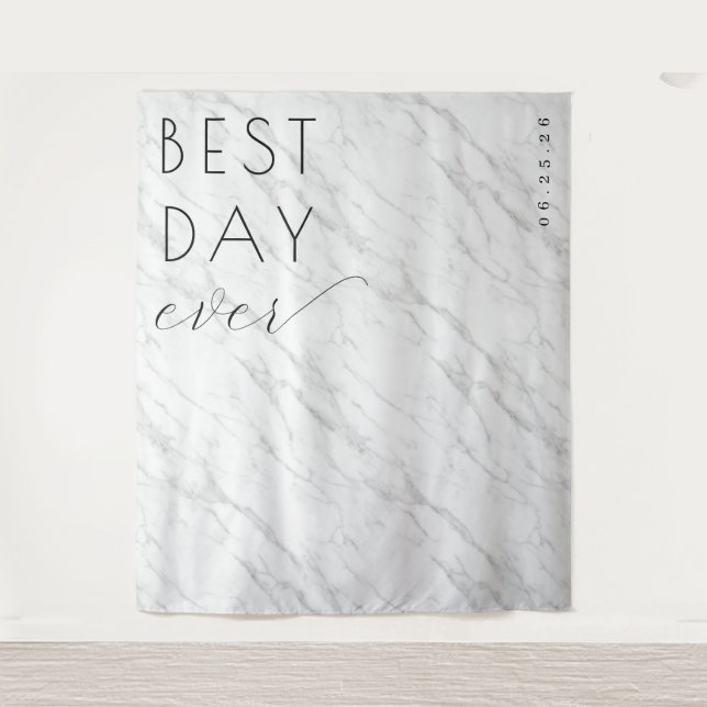 Elegant White Marble Wedding Sign Tapestry (Front)