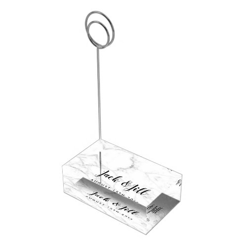 Elegant white marble wedding table card holder