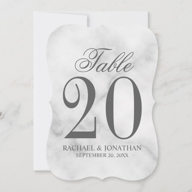 Elegant White Marble Wedding Table Number (Front)