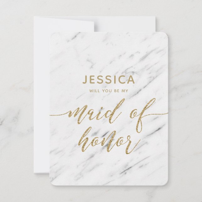 Elegant White Marble Will You Be My Maid of Honor Invitation (Front)