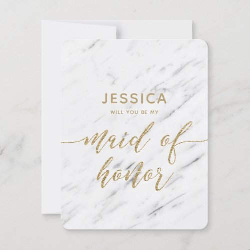 Elegant White Marble Will You Be My Maid of Honor Invitation