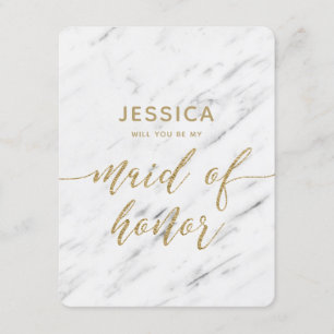 Elegant White Marble Will You Be My Maid of Honor Invitation