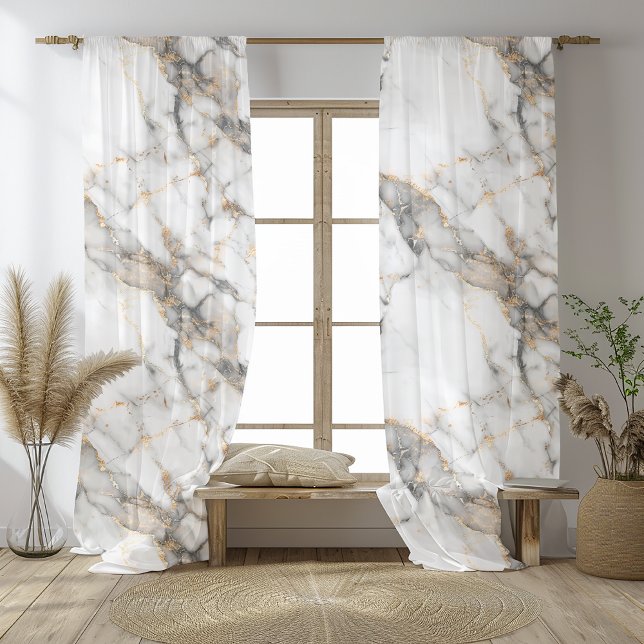 Elegant White Marble with Gold Accents  Sheer Curtains (Creator Uploaded)