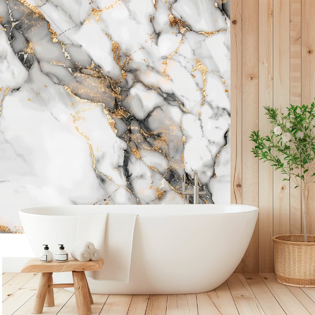 Elegant White Marble with Gold Accents Wallpaper (Creator Uploaded)