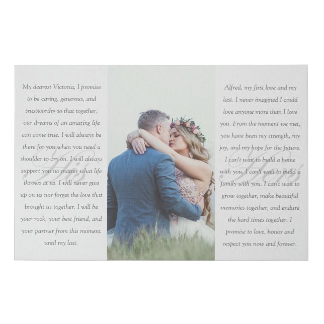 Elegant White Marriage Photograph Wedding Vow Art Faux Canvas Print (Front)