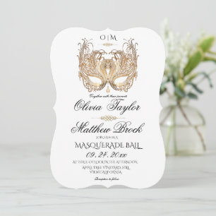 Elegant White Masquerade Wedding Invitation