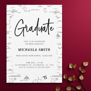 Elegant White Math Graduate High School Graduation Invitation