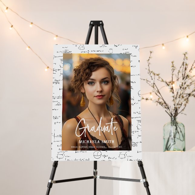 Elegant White Math High School Graduate Photo Foam Board (In Situ (Stand))