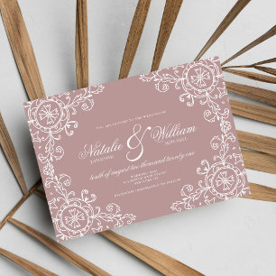 Elegant white mauve pink floral ornament wedding invitation