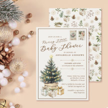 Elegant White Merry Little Christmas Baby Shower
