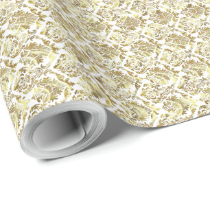 Elegant White & Metallic Gold Floral Damasks 5 Wrapping Paper