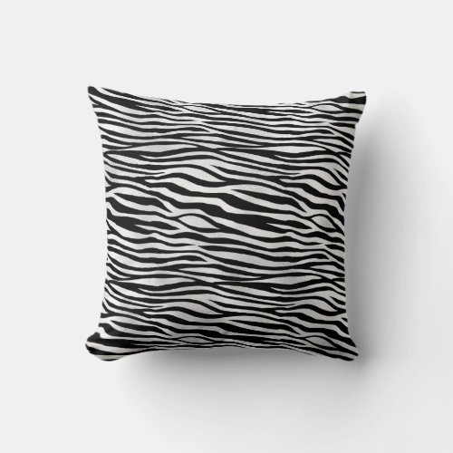 Elegant White Metallic Tiger Stripes Fur Throw Pillow