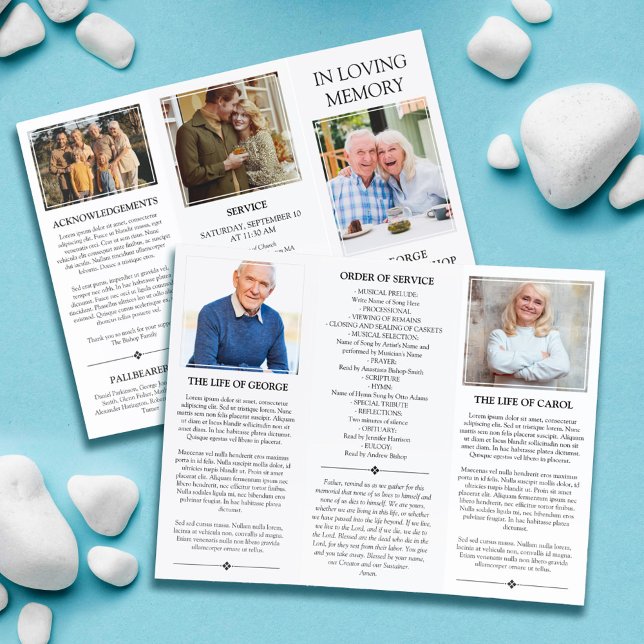 Elegant White Minimal Photos Joint Funeral Program Brochure (Creator Uploaded)