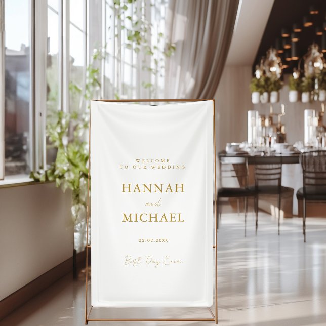 Elegant, White, Minimal Wedding  Banner (Best Day Ever! Modern, black, wedding banner. Elegant, beige-gold, handwriting typography.)