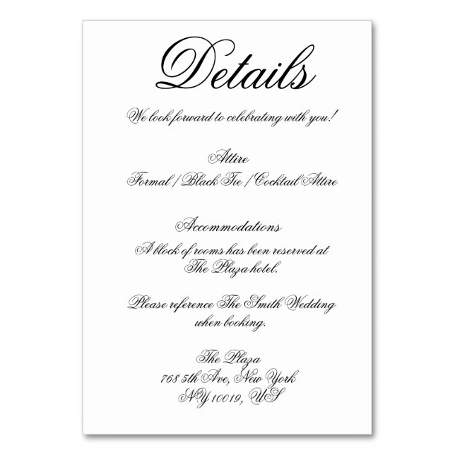 Elegant White Minimal Wedding Detail Cards (Front)