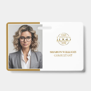 Elegant White Minimalist Company Employee Photo ID Badge