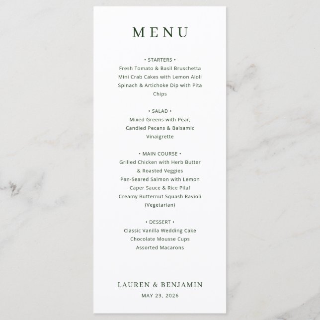Elegant White Minimalist Menu (Front)
