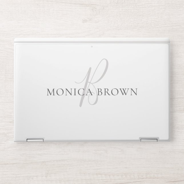 Elegant White Minimalist Monogram HP Laptop Skin (Front)