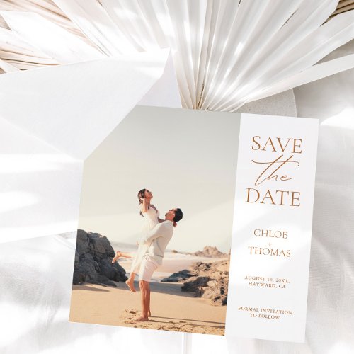 Elegant White Minimalist Script Photo Save The Date