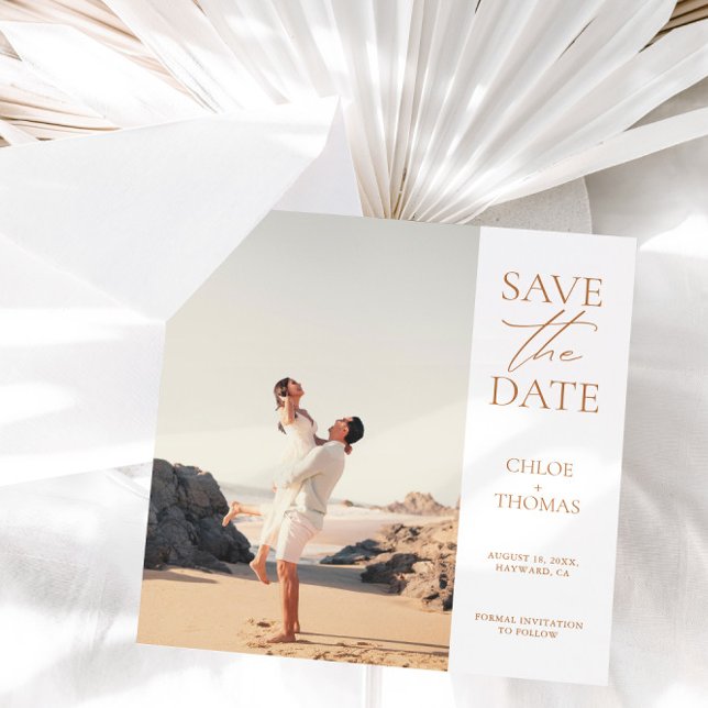 Elegant White Minimalist Script Photo Save The Date (Creator Uploaded)