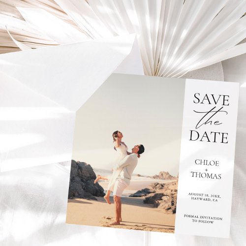 Elegant White Minimalist Script Photo Save The Date