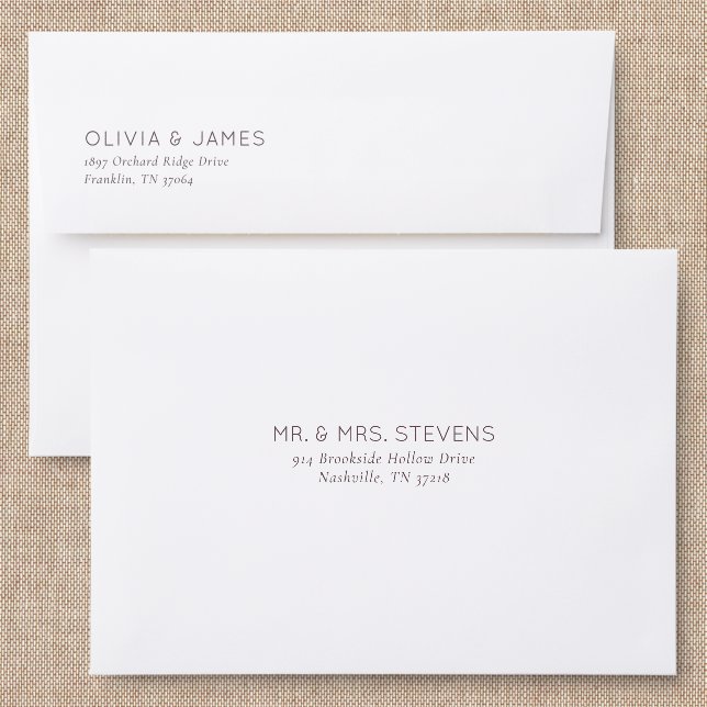 Elegant White Minimalist Serif Addressed Envelopes (Linen)