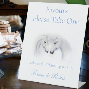 Elegant White Minimalist Unicorn Horses Favors Pedestal Sign