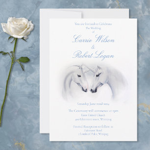 Elegant White Minimalist Unicorn Horses Invitation