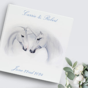 Elegant White Minimalist Unicorn Horses Wedding 3 Ring Binder