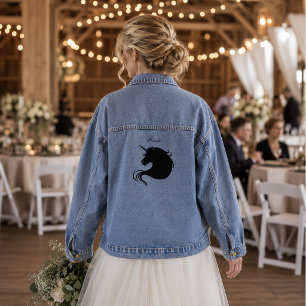 Elegant White Minimalist Unicorn Horses Wedding Denim Jacket