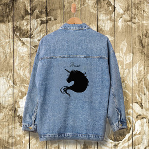 Elegant White Minimalist Unicorn Horses Wedding Denim Jacket