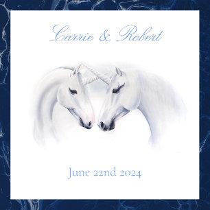 Elegant White Minimalist Unicorn Horses Wedding Floor Decals