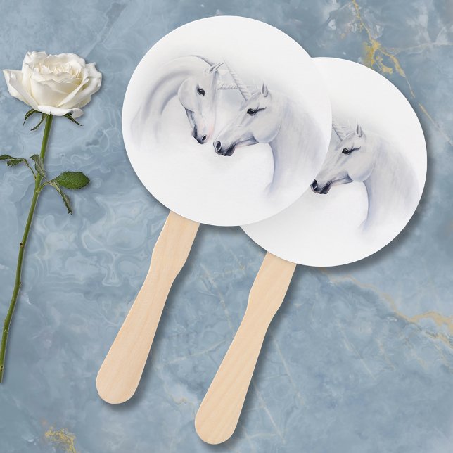 Elegant White Minimalist Unicorn Horses Wedding Hand Fan (Creator Uploaded)