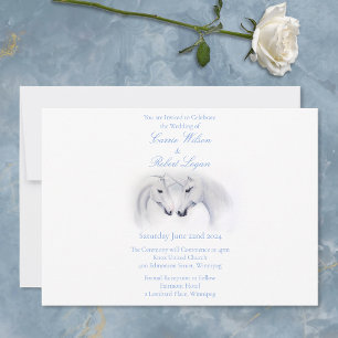Elegant White Minimalist Unicorn Horses Wedding Invitation