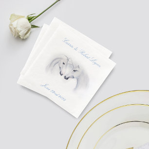 Elegant White Minimalist Unicorn Horses Wedding Paper Dinner Napkins