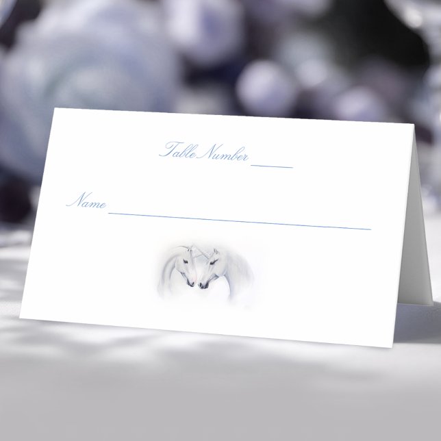 Elegant White Minimalist Unicorn Horses Wedding Place Card (Creator Uploaded)