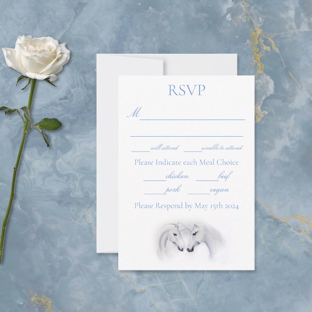 Elegant White Minimalist Unicorn Horses Wedding RSVP Card (Creator Uploaded)