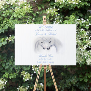 Elegant White Minimalist Unicorn Horses Wedding Sign