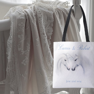 Elegant White Minimalist Unicorn Horses Wedding Tote Bag