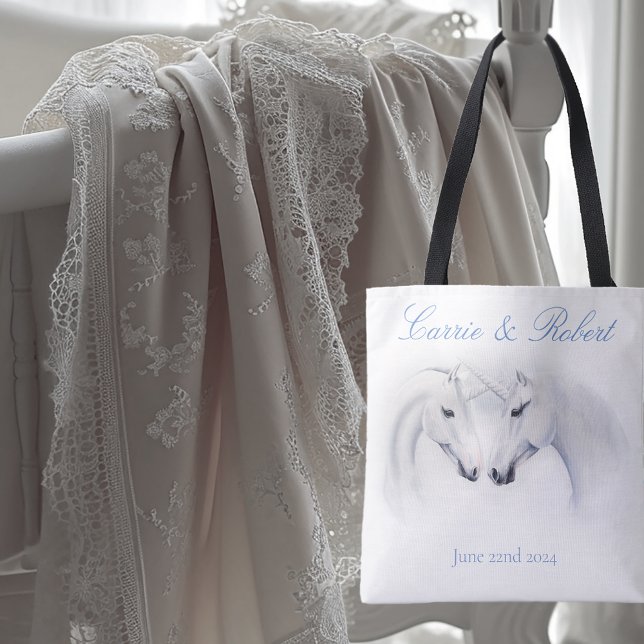 Elegant White Minimalist Unicorn Horses Wedding Tote Bag (Creator Uploaded)